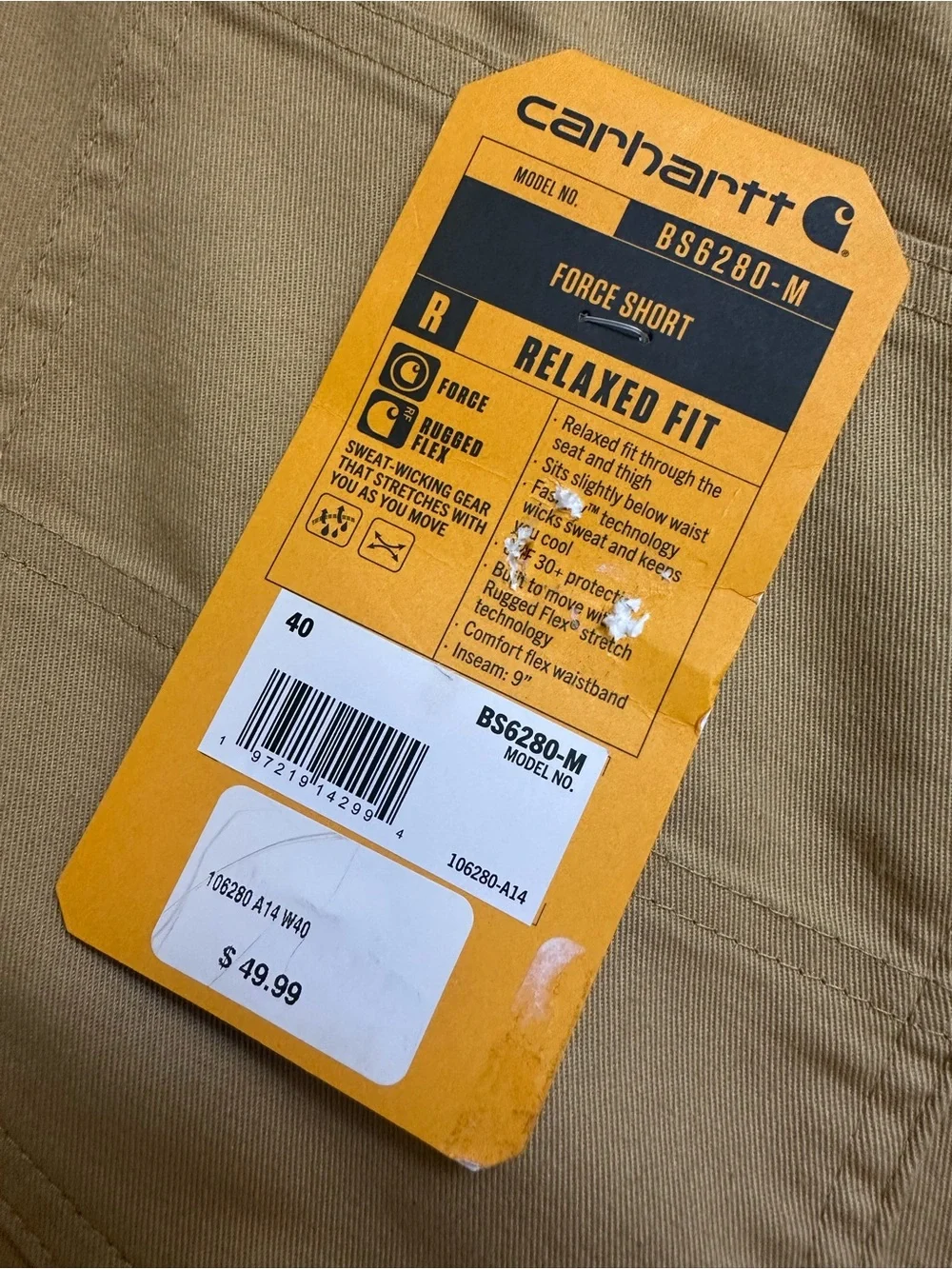 NWT! Carhartt Men’s Shorts, Force Short, Relaxed Fit, Rugged Flex, Plus Size 40